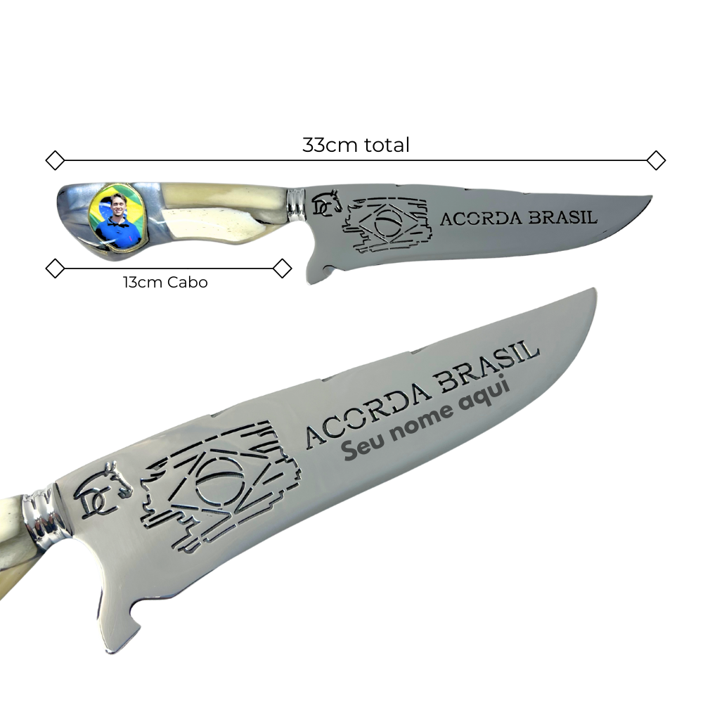 Faca Nikolas Ferreira 8" - Cabo Osso e Resina - Acorda Brasil - Edição Especial