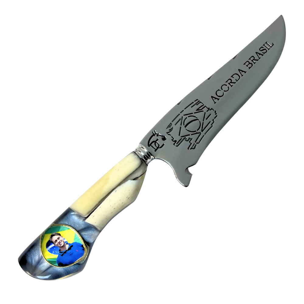 Faca Nikolas Ferreira 8" - Cabo Osso e Resina - Acorda Brasil - Edição Especial