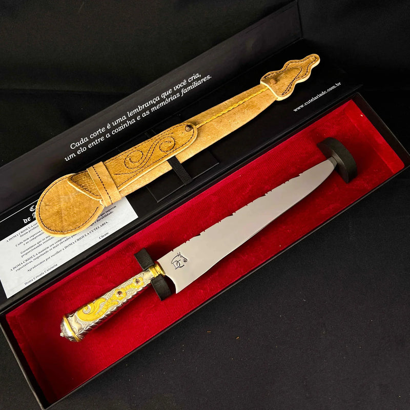 Faca Campeira Ouro do Pampa 10" Aço Inox 420C - Cabo Alpaca Dourado Ornamentado