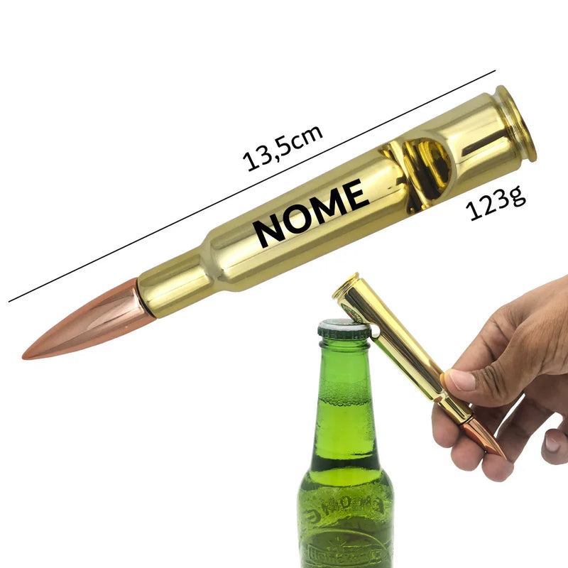 Abridor de Garrafas Réplica Bala .50 Personalizável - Gravação Laser Grátis