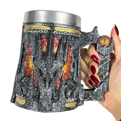 Caneca Senhor dos Anéis - Olho de Sauron 3D - Interior Aço Inox - Medieval