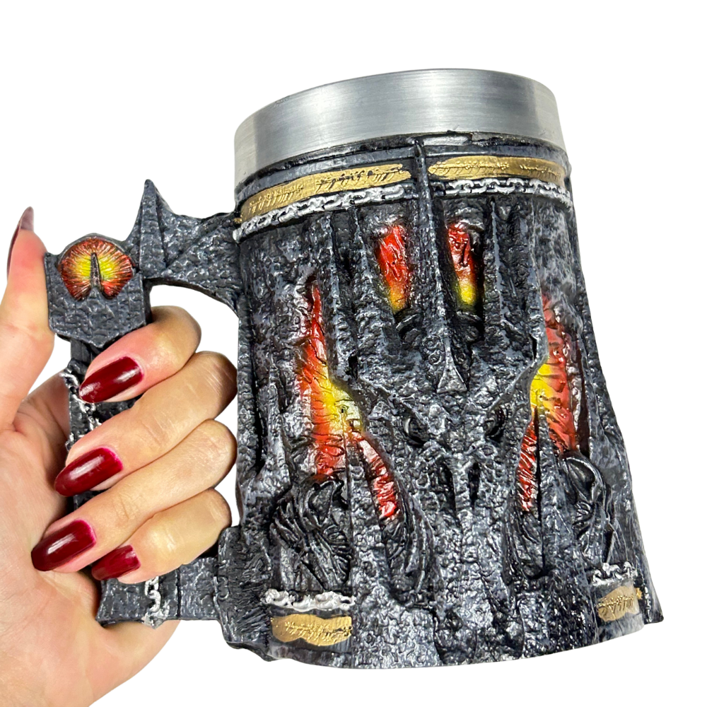 Caneca Senhor dos Anéis - Olho de Sauron 3D - Interior Aço Inox - Medieval