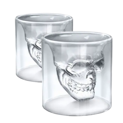 Copo Whisky Caveira Vidro Duplo - 2 Peças - 75ml - Design 3D
