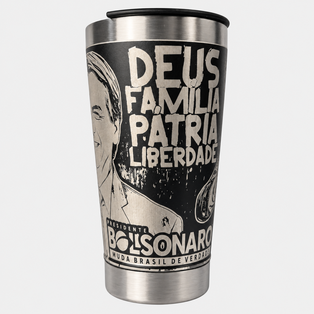 Copo Térmico 475ml Bolsonaro – lateral com frase Deus, Família, Pátria, Liberdade