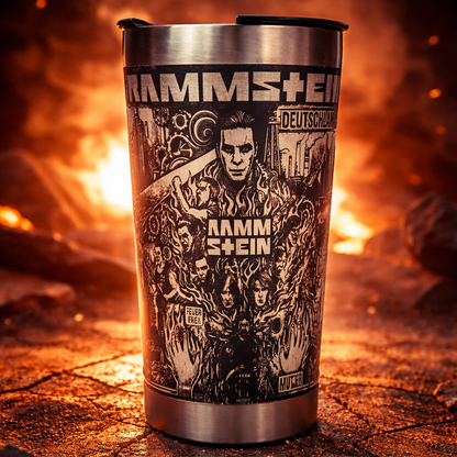 Copo Térmico Rammstein - Gravação a Laser 360° - 475ml | Doma Crioula Cutelaria Artesanal