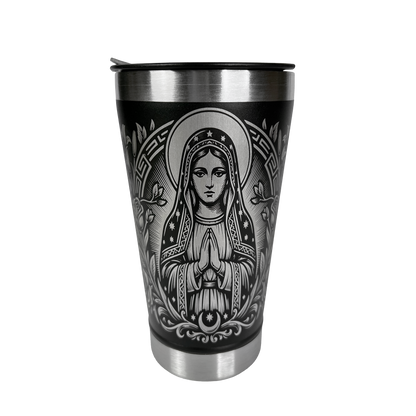 Copo Térmico Nossa Senhora 475ml - lateral com gravação floral