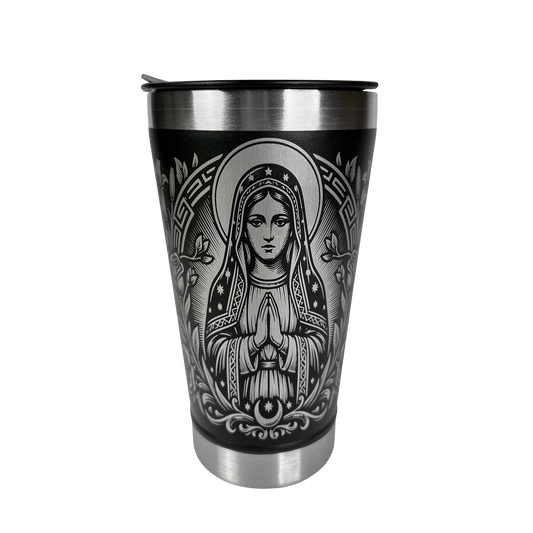 Copo Térmico Nossa Senhora 475ml - lateral com gravação floral