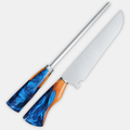 Kit Faca e Chaira Aço Inox 420C - Cabos Azuis com Detalhes de Madeira