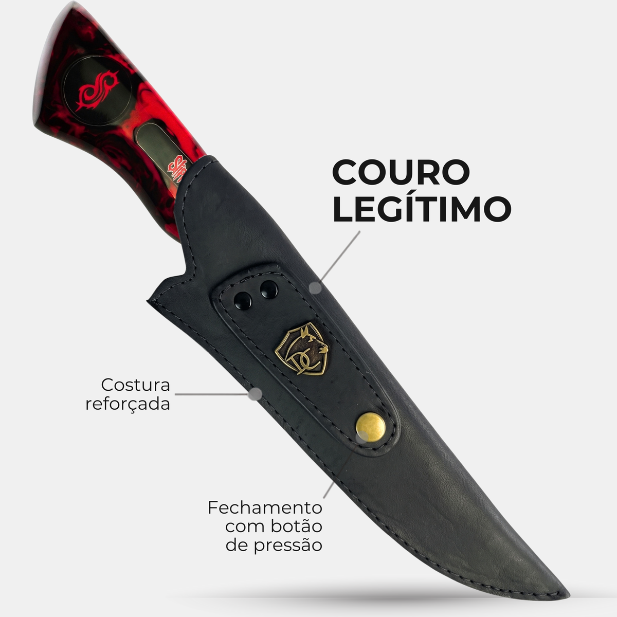 Bainha de couro legítimo da faca Slipknot com costura reforçada e botão de pressão