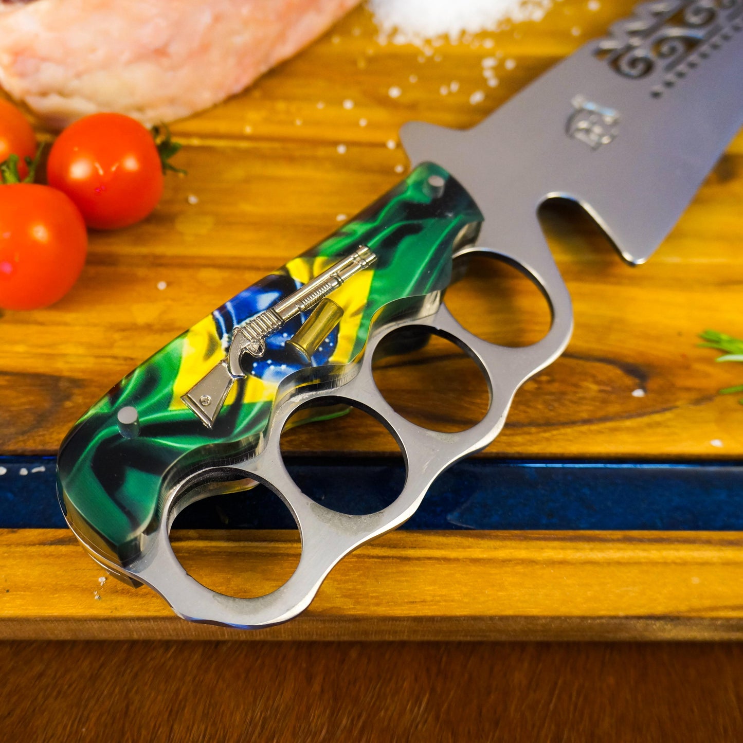 Faca com Soco Inglês 12 Polegadas - Cabo Bandeira do Brasil em Resina