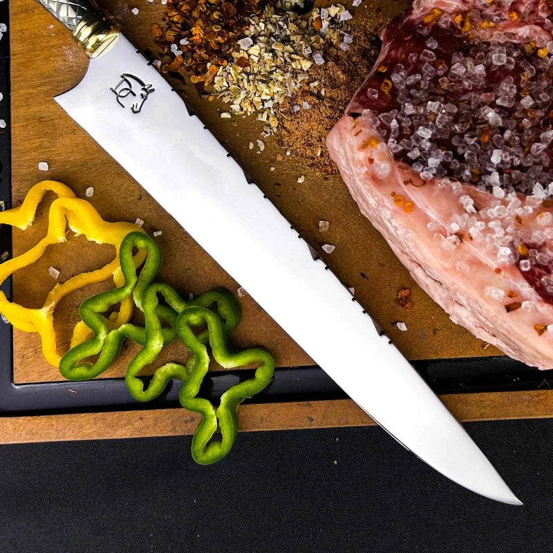 Faca Campeira Alpaca Talha Dourada 10" Aço 420C - Cruz Missioneira Cabo Metal Ornamentado