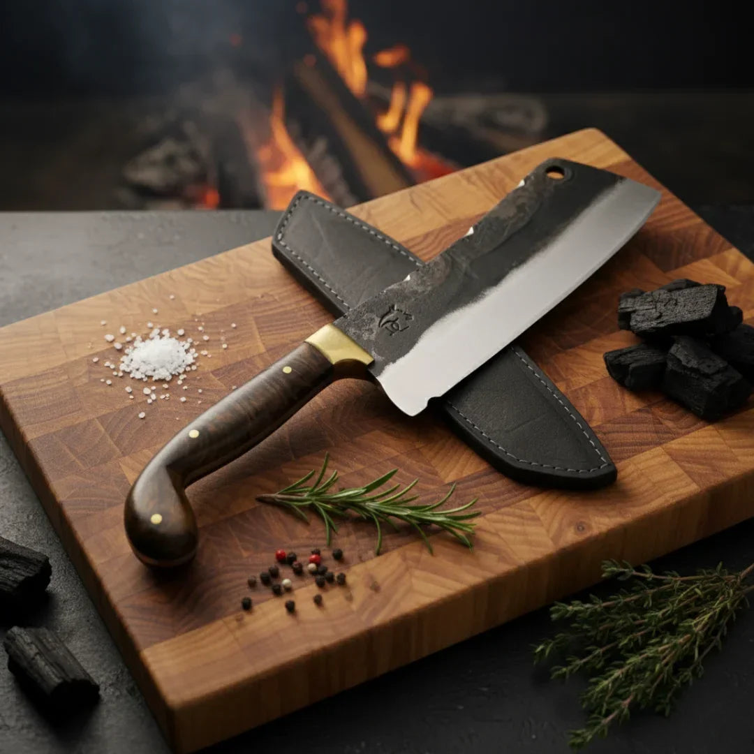 Cutelo Artesanal Brutforj 8" Aço Inox 420C Polido - Cabo Madeira Guarda Latão