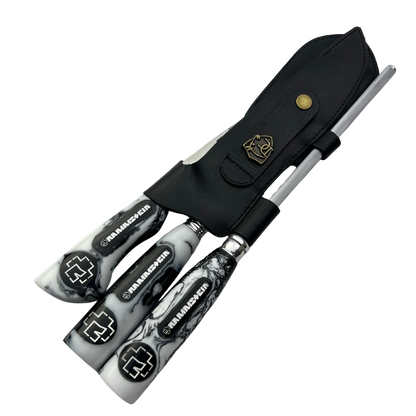 Kit Faca, Garfo e Chaira 8" Rammstein - Cabo Resina Personalizado - Industrial Metal