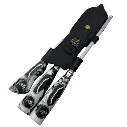 Kit Faca, Garfo e Chaira 8" Metallica - Cabo Resina Personalizado - Thrash Metal