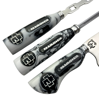 Kit Faca, Garfo e Chaira 8" Rammstein - Cabo Resina Personalizado - Industrial Metal