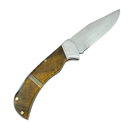 Canivete Artesanal Aço Inox 420C 4 Polegadas - Cabo Madeira com Anel Latão e Trava