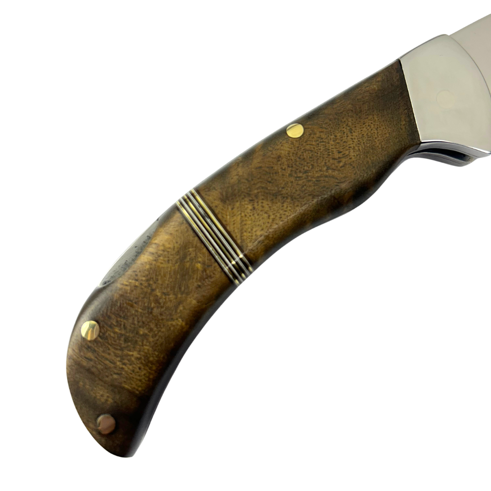 Canivete Artesanal Aço Inox 420C 4 Polegadas - Cabo Madeira com Anel Latão e Trava