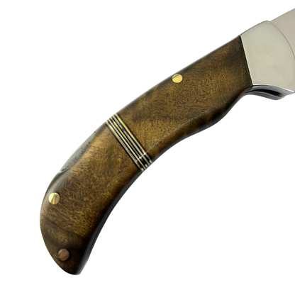 Canivete Artesanal Aço Inox 420C 4 Polegadas - Cabo Madeira com Anel Latão e Trava