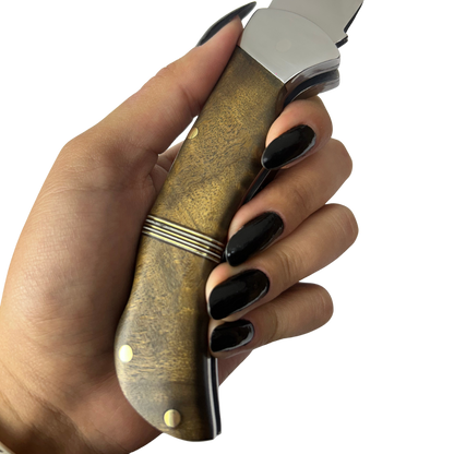 Canivete Artesanal Aço Inox 420C 4 Polegadas - Cabo Madeira com Anel Latão e Trava