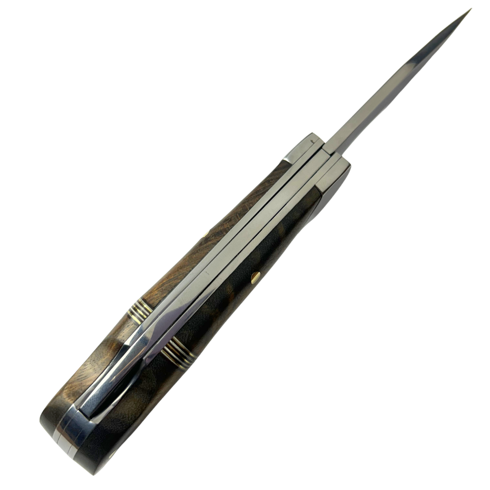 Canivete Artesanal Aço Inox 420C 4 Polegadas - Cabo Madeira com Anel Latão e Trava