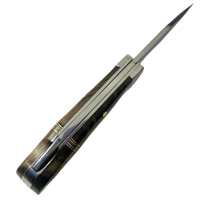 Canivete Artesanal Aço Inox 420C 4 Polegadas - Cabo Madeira com Anel Latão e Trava