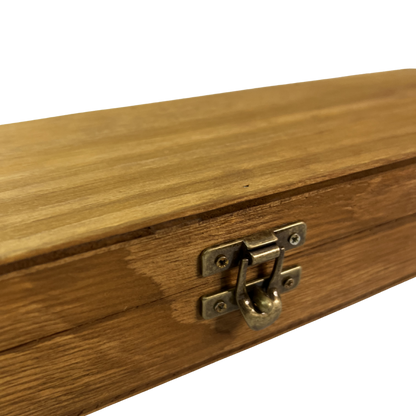 Faca Tática 8" Aço Inox 420C - Cabo Madeira Esculpida - Detalhes Latão Dourado - Caixinha Madeira Vermelha - Personalização Laser Grátis