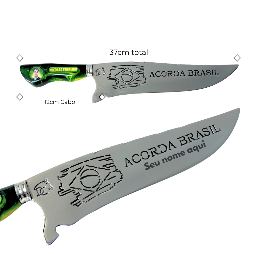 Faca Nikolas Ferreira 10" - Cabo Resina Personalizado - Acorda Brasil - Edição Especial