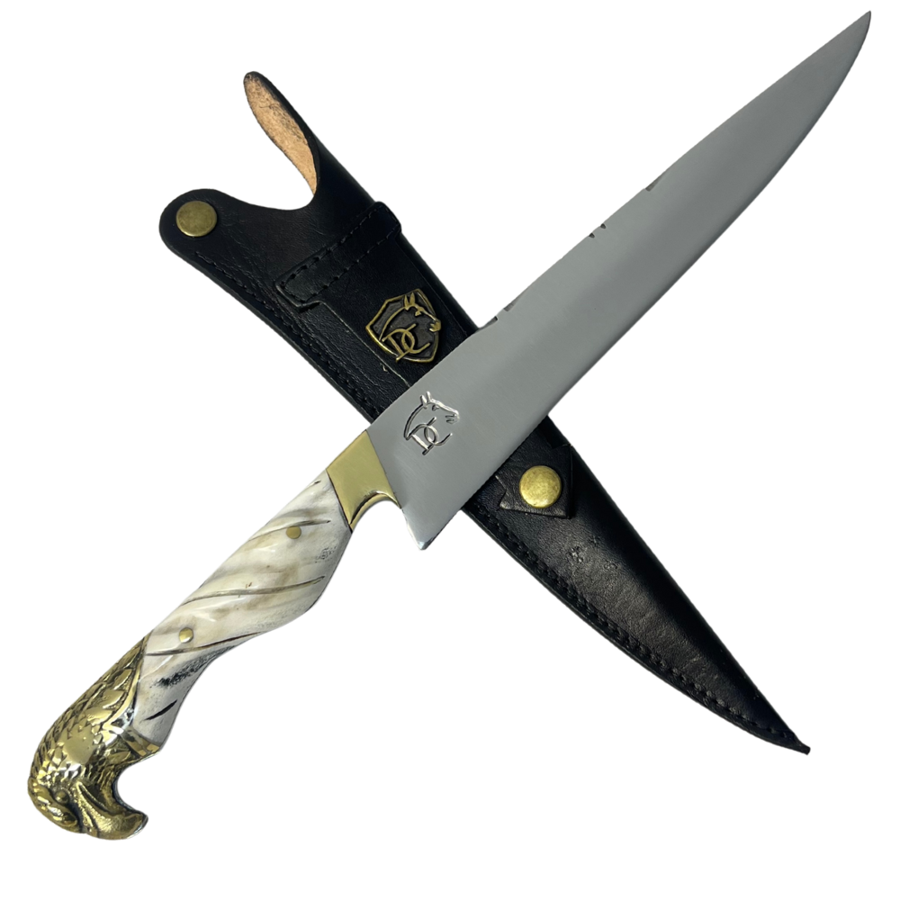 Faca Campeira Artesanal 9" - Cabo Osso Bovino e Latão com Águia