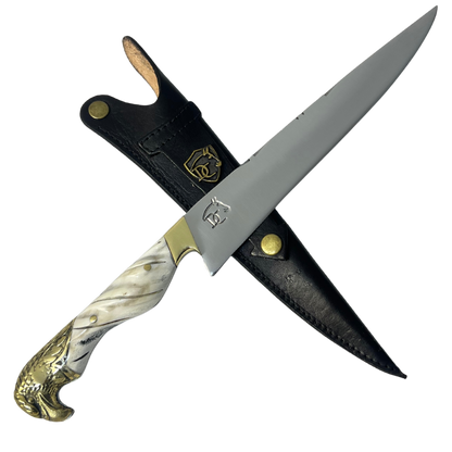 Faca Campeira Artesanal 9" - Cabo Osso Bovino e Latão com Águia