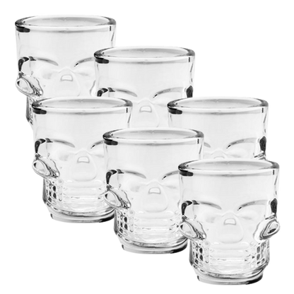 Kit 6 Mini Copos Dose Caveira de Vidro - 50ml - Shot Glass
