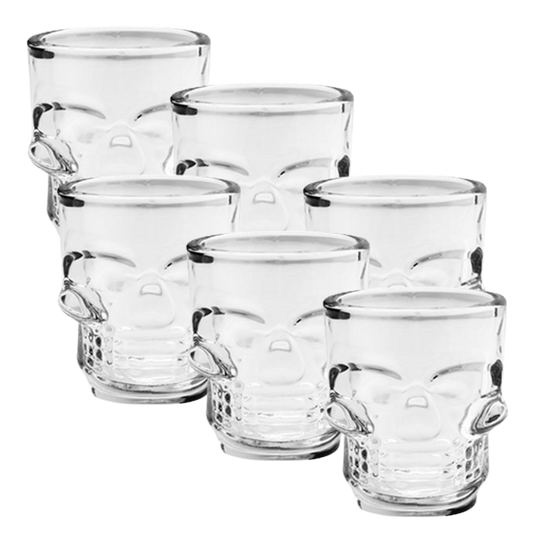 Kit 6 Mini Copos Dose Caveira de Vidro - 50ml - Shot Glass
