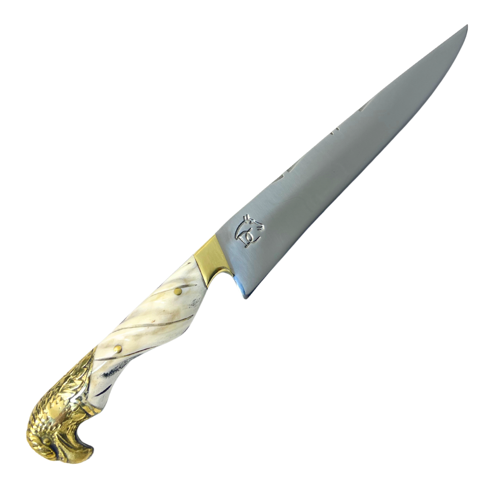 Faca Campeira Artesanal 9" - Cabo Osso Bovino e Latão com Águia