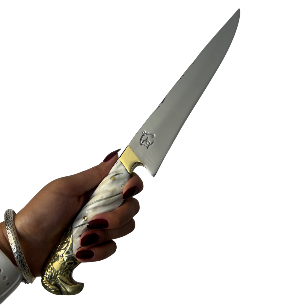 Faca Campeira Artesanal 9" - Cabo Osso Bovino e Latão com Águia