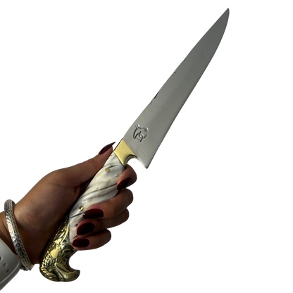 Faca Campeira Artesanal 9" - Cabo Osso Bovino e Latão com Águia