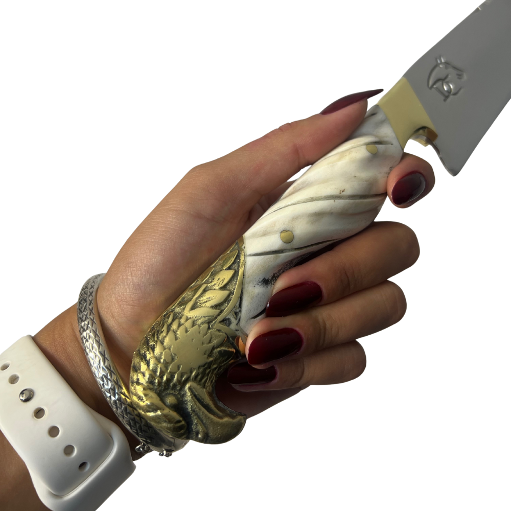 Faca Campeira Artesanal 9" - Cabo Osso Bovino e Latão com Águia