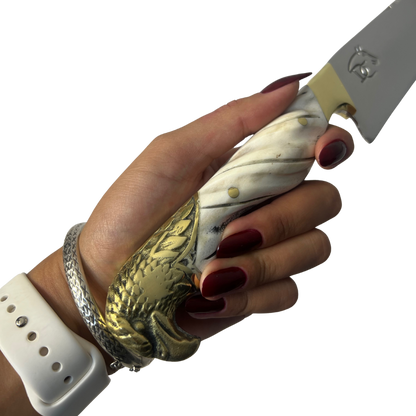 Faca Campeira Artesanal 9" - Cabo Osso Bovino e Latão com Águia