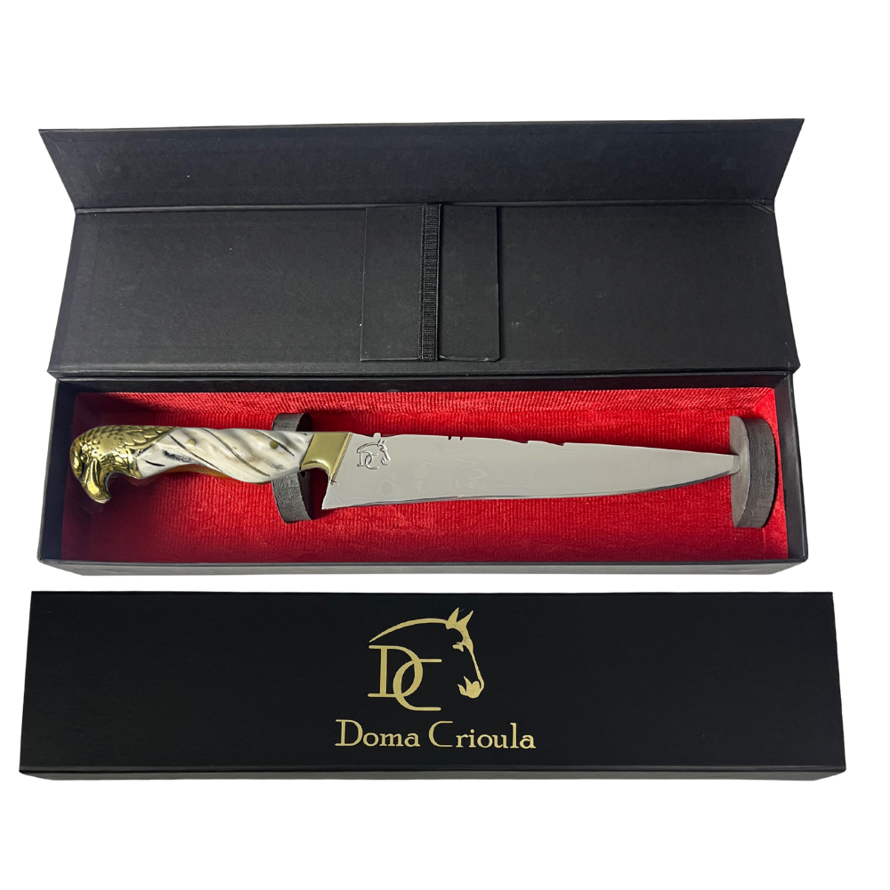 Faca Campeira Artesanal 9" - Cabo Osso Bovino e Latão com Águia