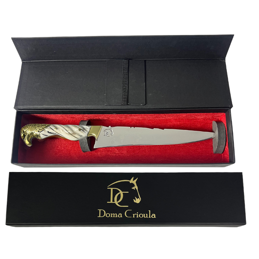 Faca Campeira Artesanal 9" - Cabo Osso Bovino e Latão com Águia