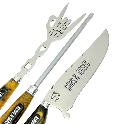 Kit Faca, Garfo e Chaira 8" Guns N' Roses - Cabo Resina Personalizado