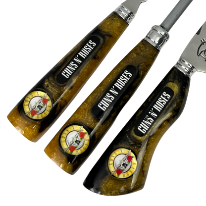 Kit Faca, Garfo e Chaira 8" Guns N' Roses - Cabo Resina Personalizado