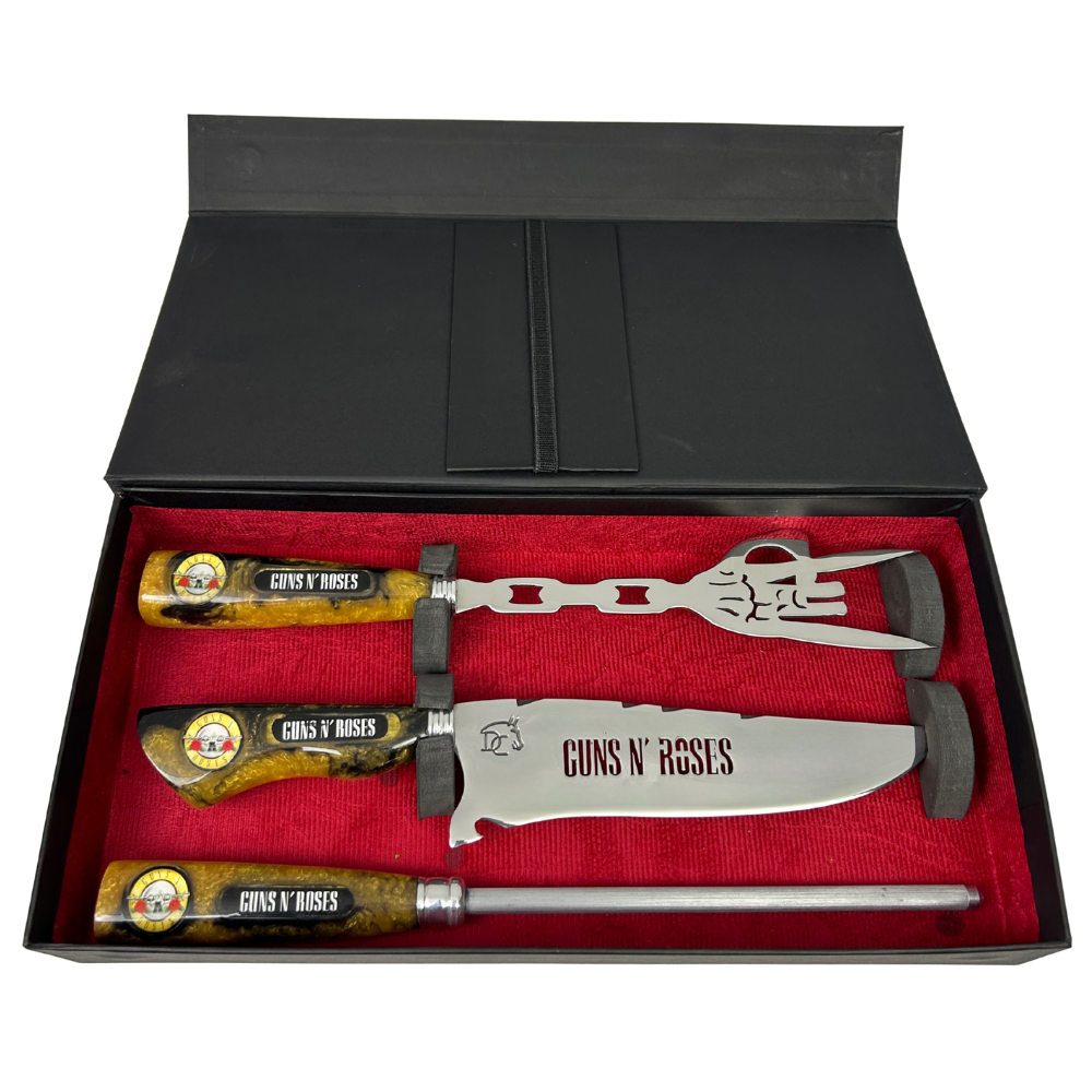 Kit Faca, Garfo e Chaira 8" Guns N' Roses - Cabo Resina Personalizado