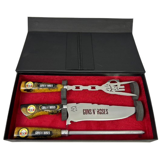 Kit Faca, Garfo e Chaira 8" Guns N' Roses - Cabo Resina Personalizado