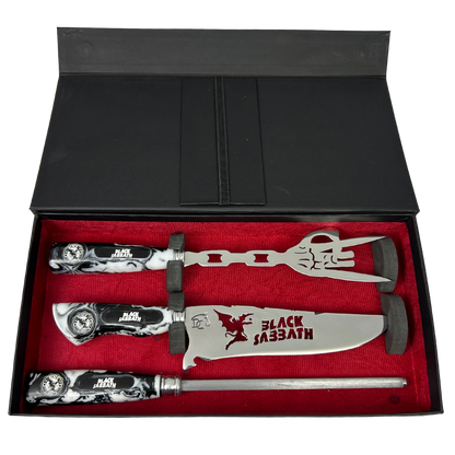 Kit Faca, Garfo e Chaira 8" Black Sabbath - Cabo Resina Personalizado