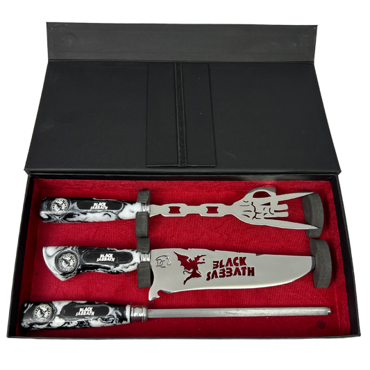 Kit Faca, Garfo e Chaira 8" Black Sabbath - Cabo Resina Personalizado