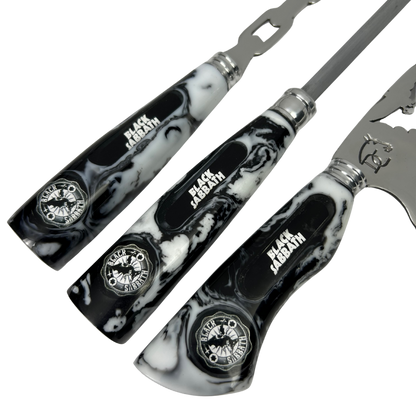 Kit Black Sabbath Premium - Faca 8", Garfo, Chaira e 2 Copos Caveira - Edição Especial