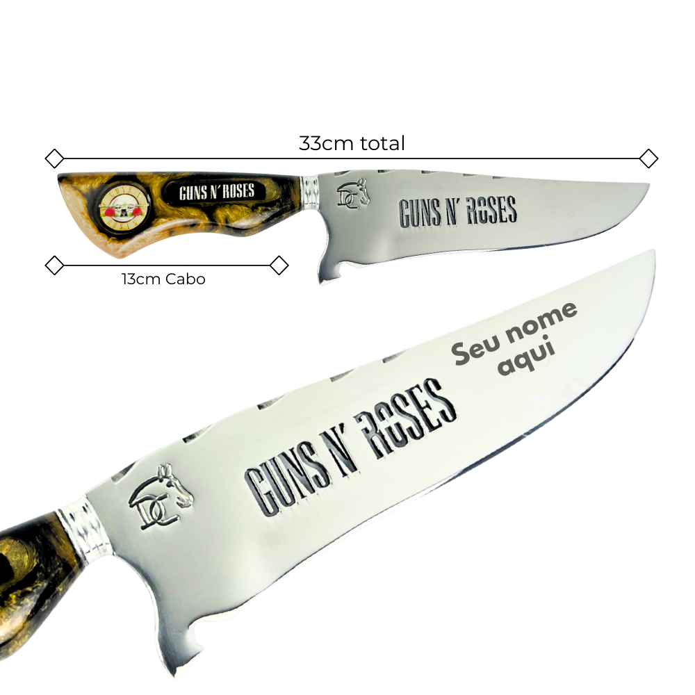 Kit Faca, Garfo e Chaira 8" Guns N' Roses - Cabo Resina Personalizado