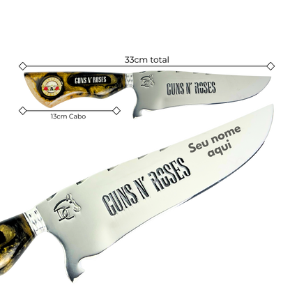 Kit Faca, Garfo e Chaira 8" Guns N' Roses - Cabo Resina Personalizado