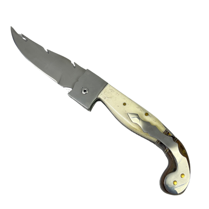 Canivete Artesanal Sorocabana 28cm - Cabo Madeira e Osso - Lâmina Tipo Folha com Trava