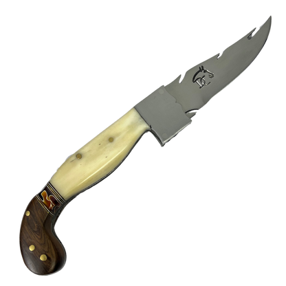 Canivete Artesanal Sorocabana 28cm - Cabo Madeira e Osso - Lâmina Tipo Folha com Trava