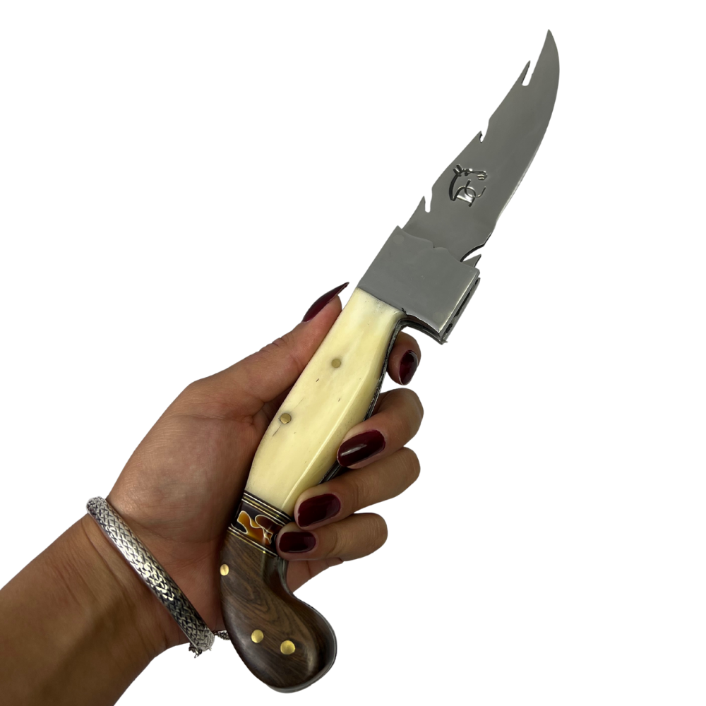 Canivete Artesanal Sorocabana 28cm - Cabo Madeira e Osso - Lâmina Tipo Folha com Trava